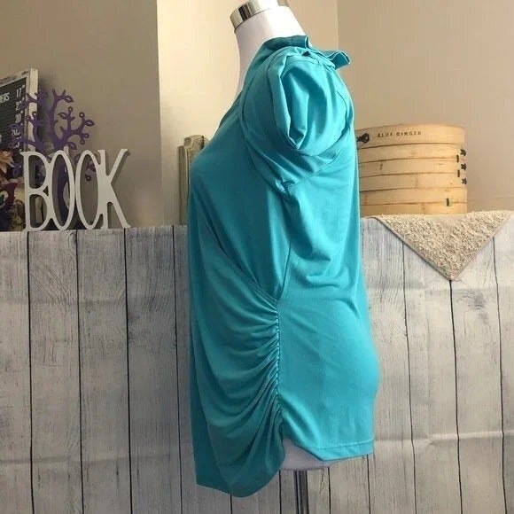 Nomadic Traders sz L Teal 3/4 Sleeve Stretch Blouse - Picture 4 of 7